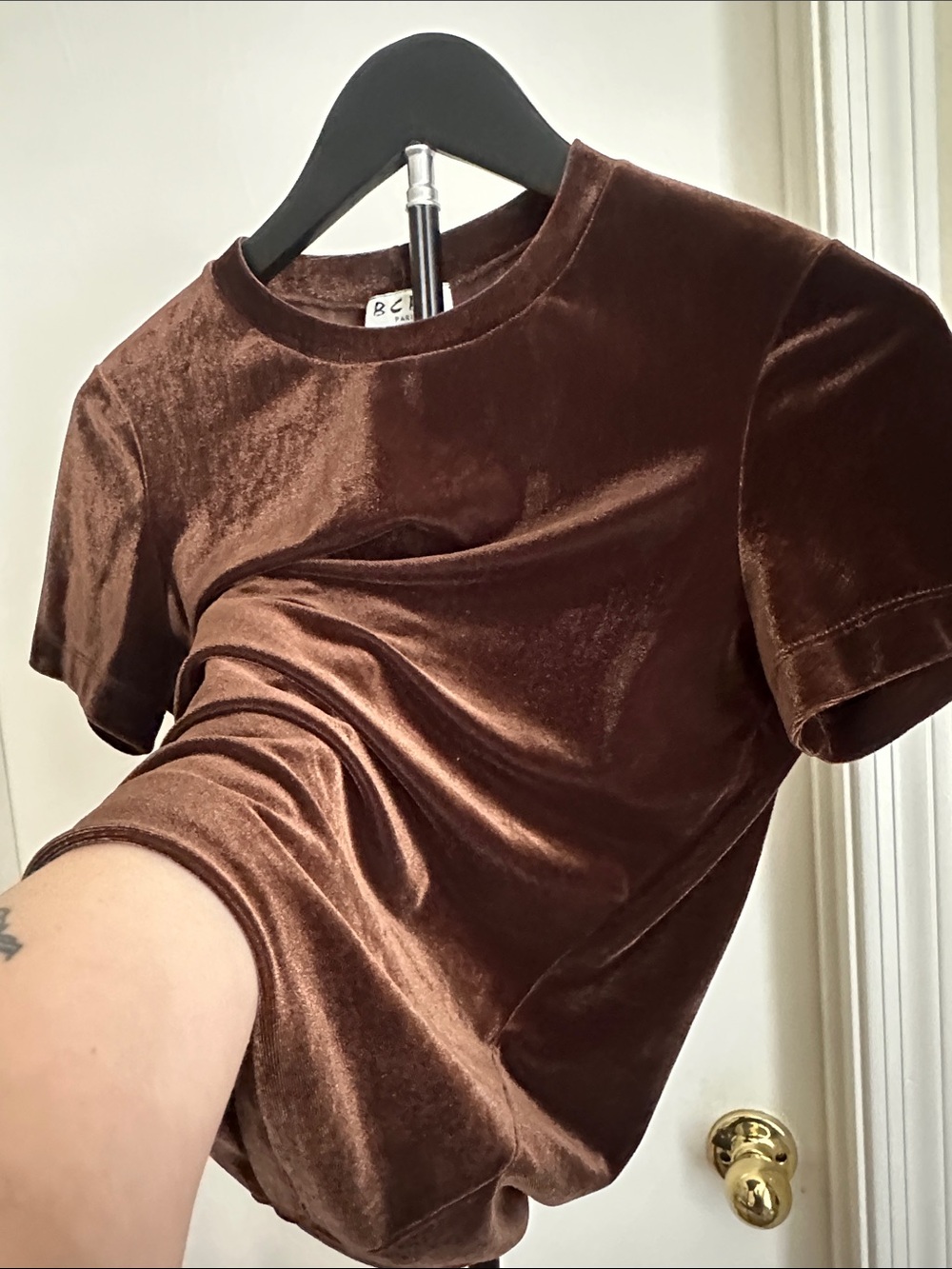BCBG Brown Velvet Tee - Picture 7 of 8